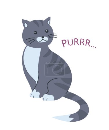 Ilustración de Dibujos animados lindo gato gris en una almohada. El gato ronronea. Mascota. Ilustración vectorial aislada sobre fondo blanco - Imagen libre de derechos