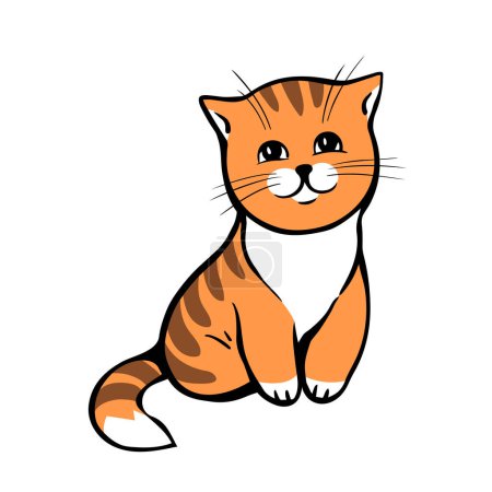 Ilustración de Gatito tabby rojo. Mascota. Ilustración vectorial de dibujos animados aislada sobre fondo blanco. Esquema dibujado a mano - Imagen libre de derechos