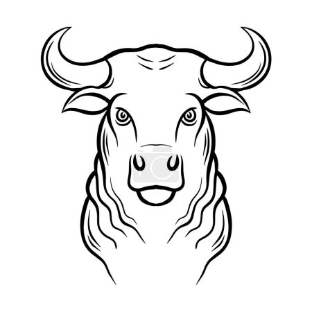 Illustration for Elegant buffalo pattern. Bull head with horns. Strong horned animal. Vector art black and white illustration. Hand drawn line - Royalty Free Image