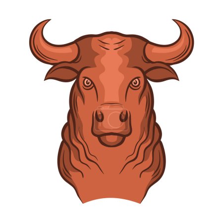 Illustration for Elegant buffalo pattern. Bull head with horns. Strong horned animal. Vector art illustration isolated on white background. Hand drawn line - Royalty Free Image