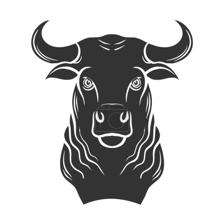 Illustration for Elegant buffalo pattern. Bull head with horns. Strong horned animal. Vector art illustration. Black silhouette. Hand drawn emblem - Royalty Free Image