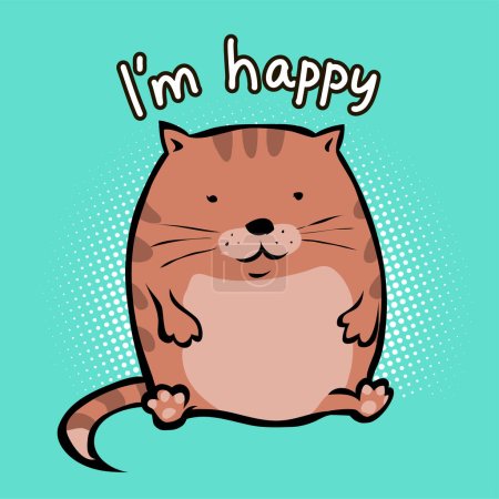 Ilustración de Gato tabby rojo gordo. Harto de mascotas. Divertido personaje feliz. Dibujos animados vector ilustración garabato. Bosquejo dibujado a mano - Imagen libre de derechos