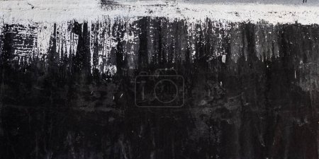 Photo for Grunge Texture of a black wall with white paint drips Horizontal background - Royalty Free Image