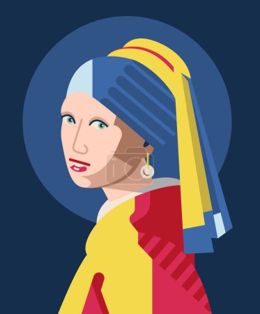 Illustration for Girl with a Pearl Earring - A painting by Johannes Vermeer from 1665; Vector art illustration with simple abstract shapes. Great for prints and T-shirts. - Royalty Free Image