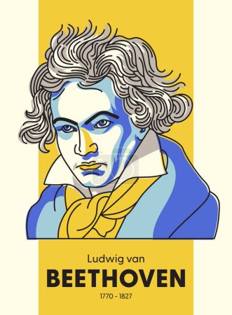 Illustration for Ludwig van Beethoven - Famous classic musician Illustration in vector hand drawn style. Great for poster, sign and print. One of a series - Royalty Free Image
