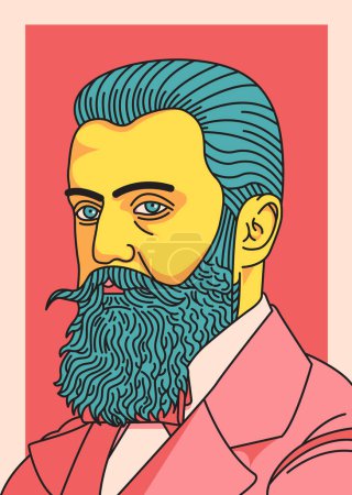 Theodor Herzl (1860-1904) - Un visionario líder sionista de Israel - La tierra de la nación judía; ilustración vectorial en estilo de diseño plano