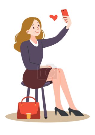Illustration of a girl taking a selfie or having a video chat on a mobile phone