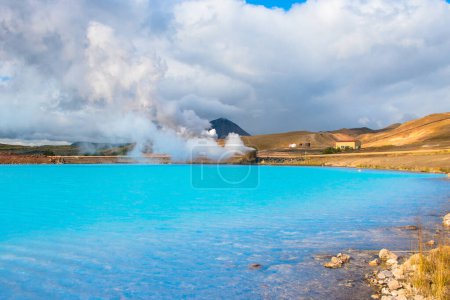 Photo for Bjarnarflag Geothermal Power Station North Iceland and steam from area near Namafjall Mountain - Royalty Free Image