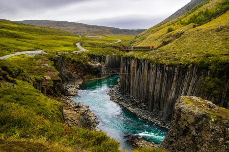 Téléchargez les photos : Studlafoss and Studlagil Basalt Rock Columns  Canyon Dramatic Landscape river in Jokuldalur, Iceland - en image libre de droit