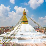 Boudhanath, Kathmandu, Nepal - October 12, 2023 : UNESCO World heritage Boudhanath Stupa aka Bouddha in Kathmandu, Nepal