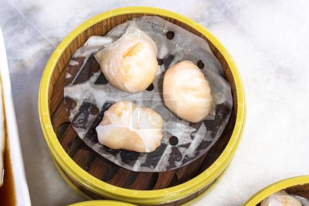 Cantonese Chinese Dim sum Food Menu with Dumplings of Shrimp and Pork