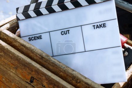 Foto de Detrás de la escena, Film Slate en el set - Imagen libre de derechos