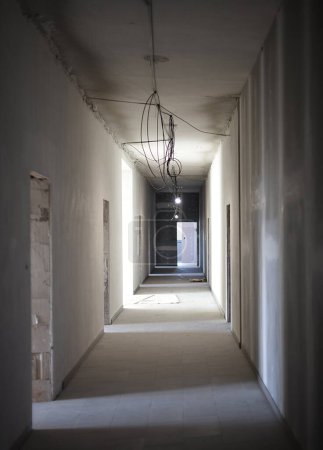 apartment corridor in an unfinished building 