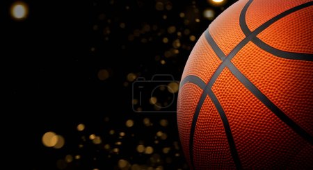 Photo for Single basketball on black background with abstract lights - Royalty Free Image