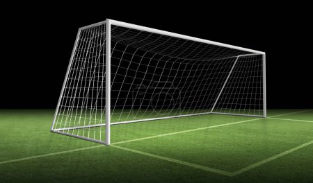 Foto de Puesto de gol de fútbol y red de fútbol en hierba verde - Imagen libre de derechos
