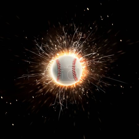 Téléchargez les photos : Balle de baseball. fond de balle de baseball avec des étincelles de feu en action - en image libre de droit