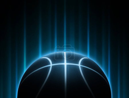 Photo for Black basketball with bright blue glowing neon lines with abstract lights. Basketball game concept - Royalty Free Image