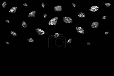 Foto de Muchos diamantes brillantes cayendo sobre una superficie negra - Imagen libre de derechos