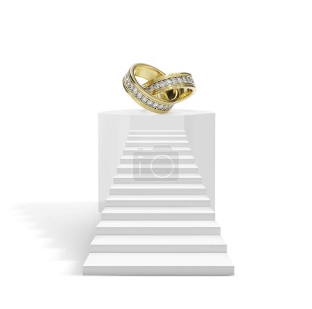 Foto de Elegante anillo de diamantes en un pedestal octogonal. Ideas para los mejores diseños de joyas de diamantes - Imagen libre de derechos