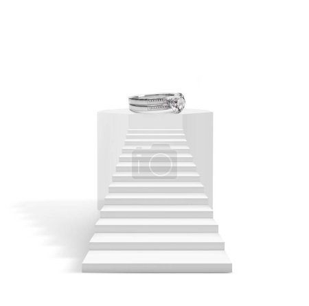 Foto de Elegante anillo de diamantes en un pedestal octogonal. Ideas para los mejores diseños de joyas de diamantes - Imagen libre de derechos