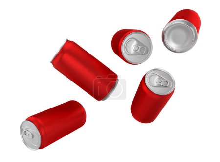 Latas de aluminio rojo sobre fondo blanco