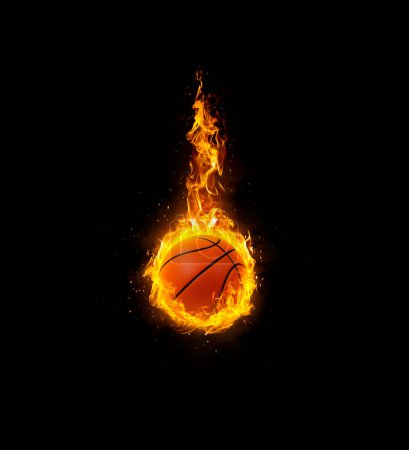 Téléchargez les photos : Basket-ball, en feu sur fond noir - en image libre de droit