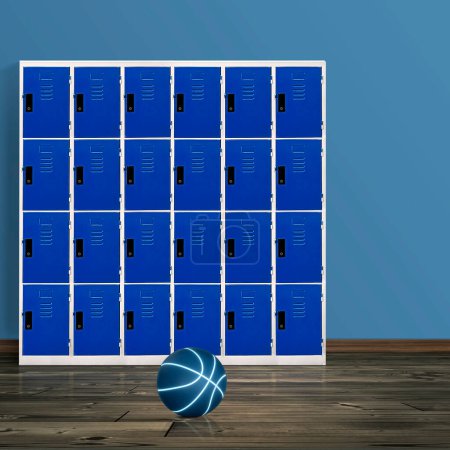 Basketball im Fußboden des Zimmers mit Spind im Hintergrund