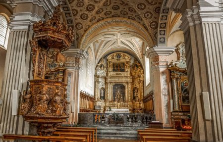 Photo for A panoramic look inside the   Medieval church of the Assumption of the Virgin Mary in the Ancient City of Albertville, France. - Royalty Free Image