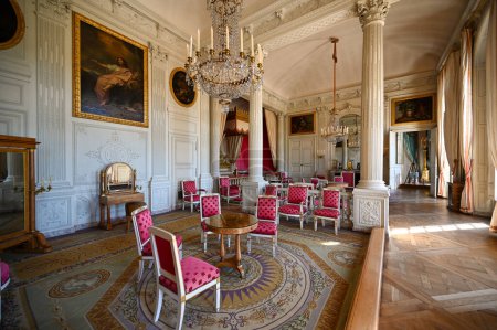 Photo for Versailles, Paris, France, June 2022. Stunning wide-angle lens panoramic shots of Queen Marie Amelie's luxurious bedroom. - Royalty Free Image