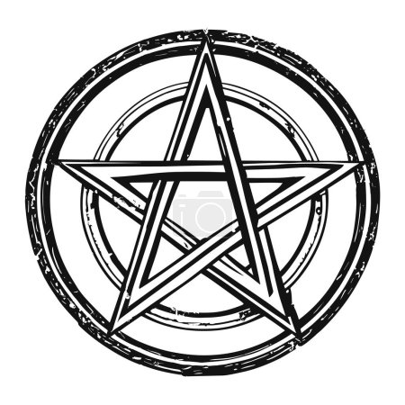 Pentakel-Zeichen. Okkultismus, Magie, Hexerei. Vektorgrafik Grunge Illustration