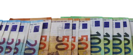 Foto de Bandera de billetes en euros en orden ascendente de valor. - Imagen libre de derechos