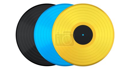 Téléchargez les photos : Set of vinyl LP records with label isolated on white background. 3d render of musical long play album disc 33 rpm - en image libre de droit