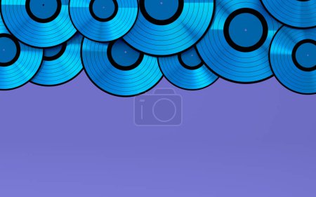 Téléchargez les photos : Ensemble de disques vinyles LP avec étiquette isolée sur fond violet. 3d rendu de disque musical long métrage 33 tr / min - en image libre de droit