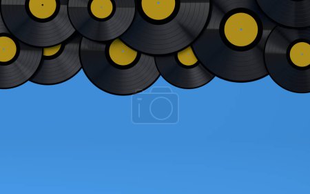 Photo for Set of vinyl LP records with label isolated on blue background. 3d render of musical long play album disc 33 rpm - Royalty Free Image