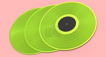 Téléchargez les photos : Set of vinyl LP records with label isolated on pink background. 3d render of musical long play album disc 33 rpm - en image libre de droit