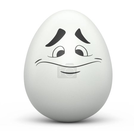 Huevo pintado blanco granja con expresiones y cara divertida aislado sobre fondo blanco. 3d render de huevos de Pascua plantilla de diseño para tarjetas de felicitación e invitación con emociones