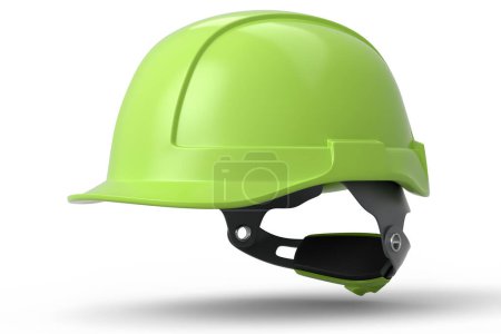 Foto de Casco de seguridad verde o tapa dura aislada sobre fondo blanco. 3D renderizado e ilustración de sombreros y herramientas de manitas - Imagen libre de derechos