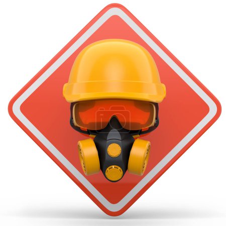 Photo for Set of construction wear and tools for repair and installation like engineer helmet. earphones, respirator and road traffic sign on white background. 3d render service of house plumber or repairman - Royalty Free Image