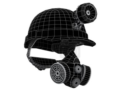 Photo for Safety helmet or hard cap and earphones muffs isolated on white background. 3d render concept of layers of visible and invisible lines are separated, wireframe style - Royalty Free Image
