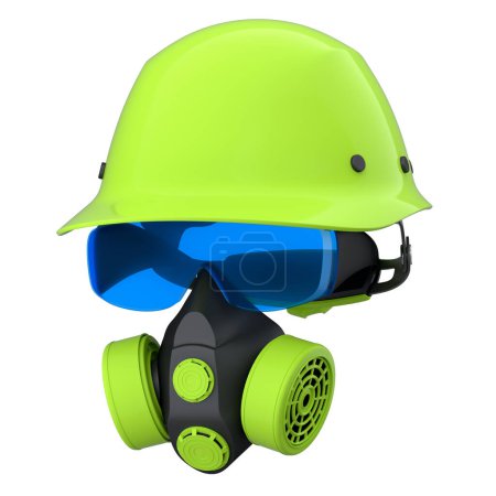 Photo for Set of construction wear and tools for repair and installation like helmet. protective glasses and respirator on white background. 3d rendering and illustration of service banner for house plumber - Royalty Free Image