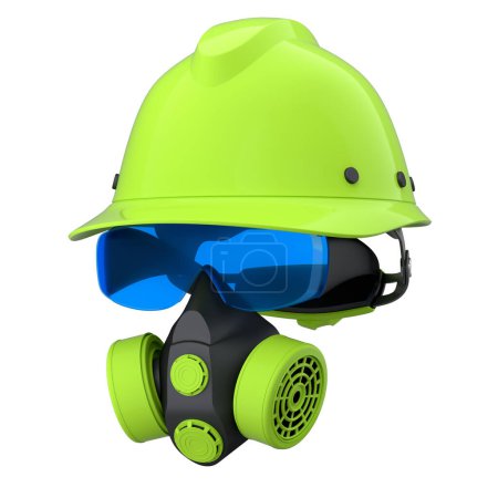 Photo for Set of construction wear and tools for repair and installation like helmet. protective glasses and respirator on white background. 3d rendering and illustration of service banner for house plumber - Royalty Free Image