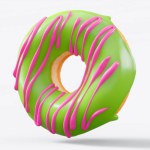 Chocolate glazed donut with sprinkles on a white background. 3d render and illustration of pastry and confectionery