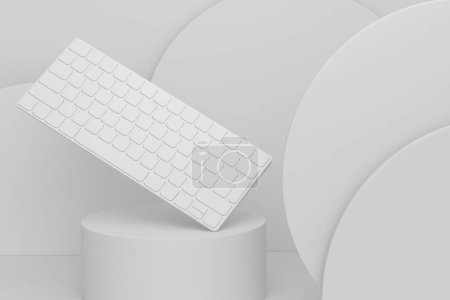 Abstract scene or podium with computer keyboard on monochrome background. 3d render of scene for product presentation or showing personal accessories product on stage, pedestal or platform