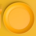 Set of disposable utensils like plate, folk, spoon,knife, cup and pepper and salt mill on yellow monochrome background with copy space. 3d render concept of save the earth and zero waste