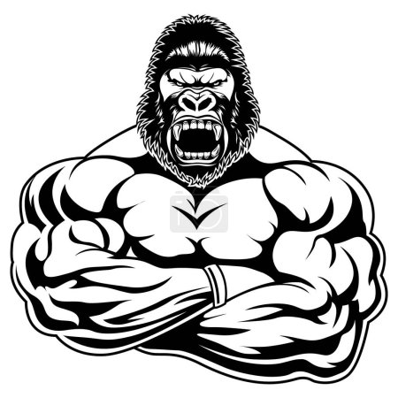 Illustration for A bodybuilder with the head of a gorilla - Royalty Free Image