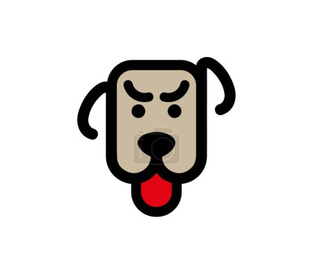 Photo for Head of the dog with red tongue out. Simple linear drawing of a puppy. - Royalty Free Image