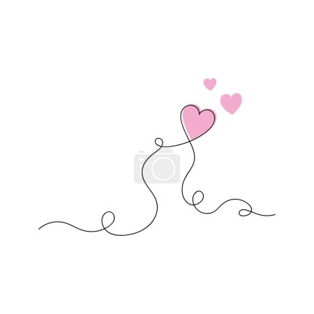Illustration for Aesthetic hearts continuous one line art drawing, valentines day concept, heart love couple outline artistic isolated vector illustration on white background. - Royalty Free Image