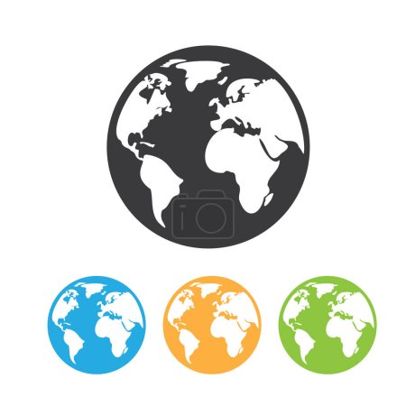 Téléchargez les illustrations : Ensemble de couleurs d'icône de globe terrestre, carte du monde en forme de globe isolé sur fond blanc. - en licence libre de droit