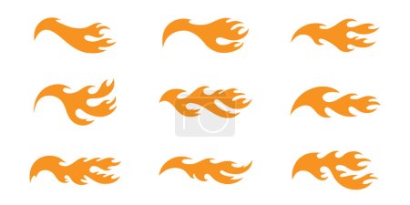Orange fire flame set isolated vector illustration on white background.