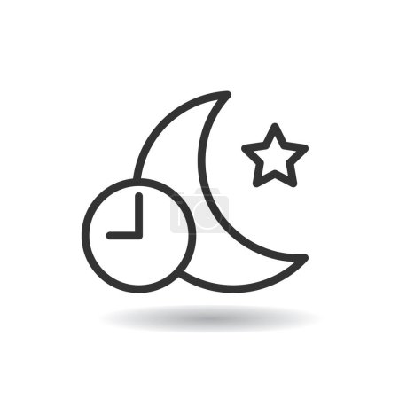 Lune de nuit et horloge courante signe ou icône de nuit vecteur isolé illustration sur fond blanc.